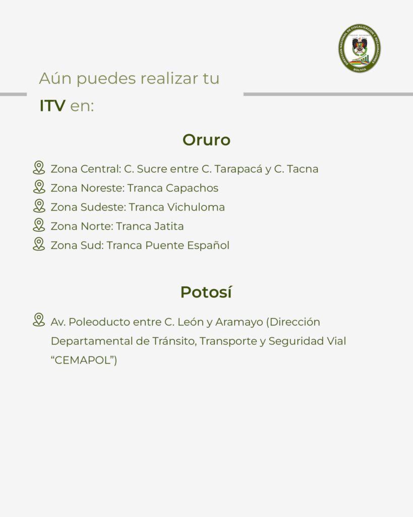 Las direcciones para la inspección vehicular con multa.