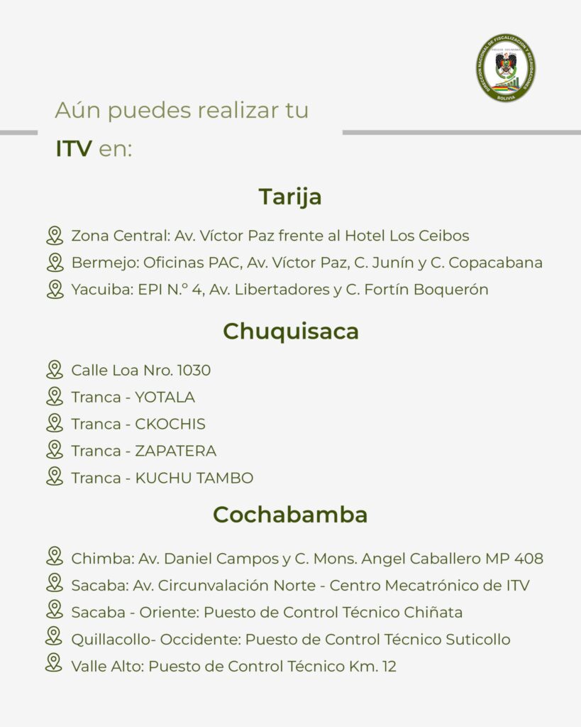 Las direcciones para la inspección vehicular con multa.